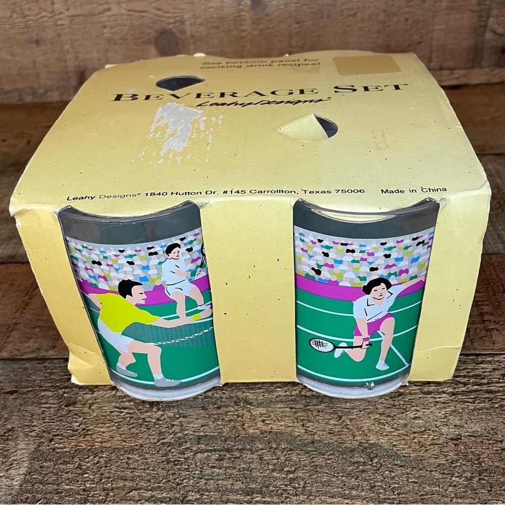 NEW Old Stock Set 4 Tennis Plastic Tumbler Cups Leahy Designs - Sports Nostalgia